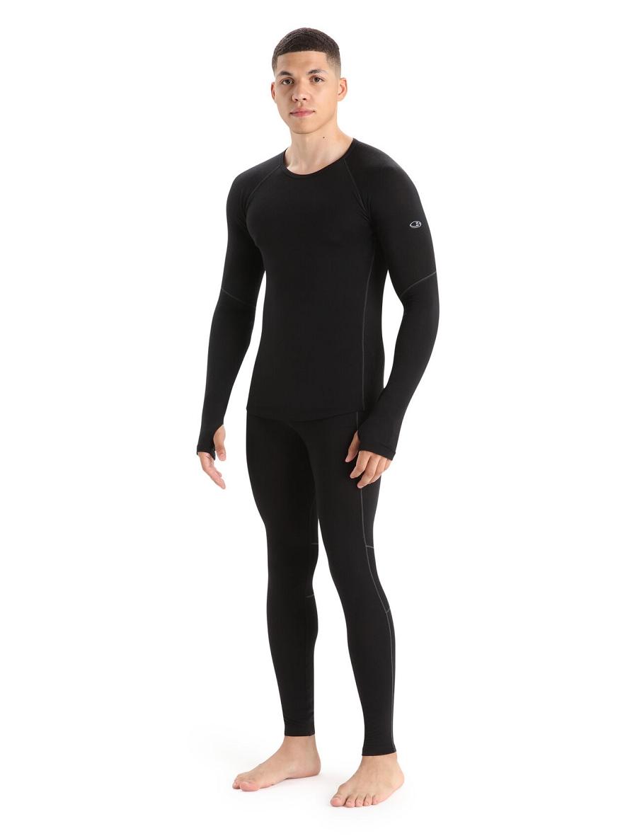 Black Men's Icebreaker BodyfitZone™ Merino 150 Zone Long Sleeve Crewe Thermal Top Base Layers | USA 1363TCEV